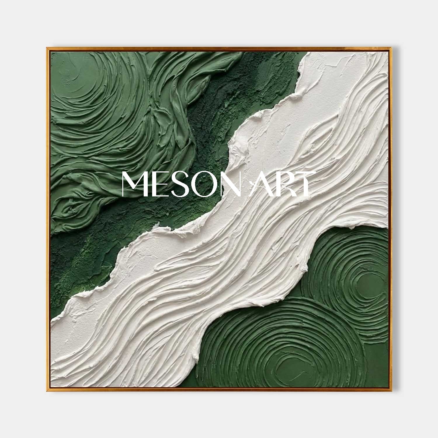 Square Dark Green Abstract Art Heavy 3D Impasto Swirl Canvas Painting