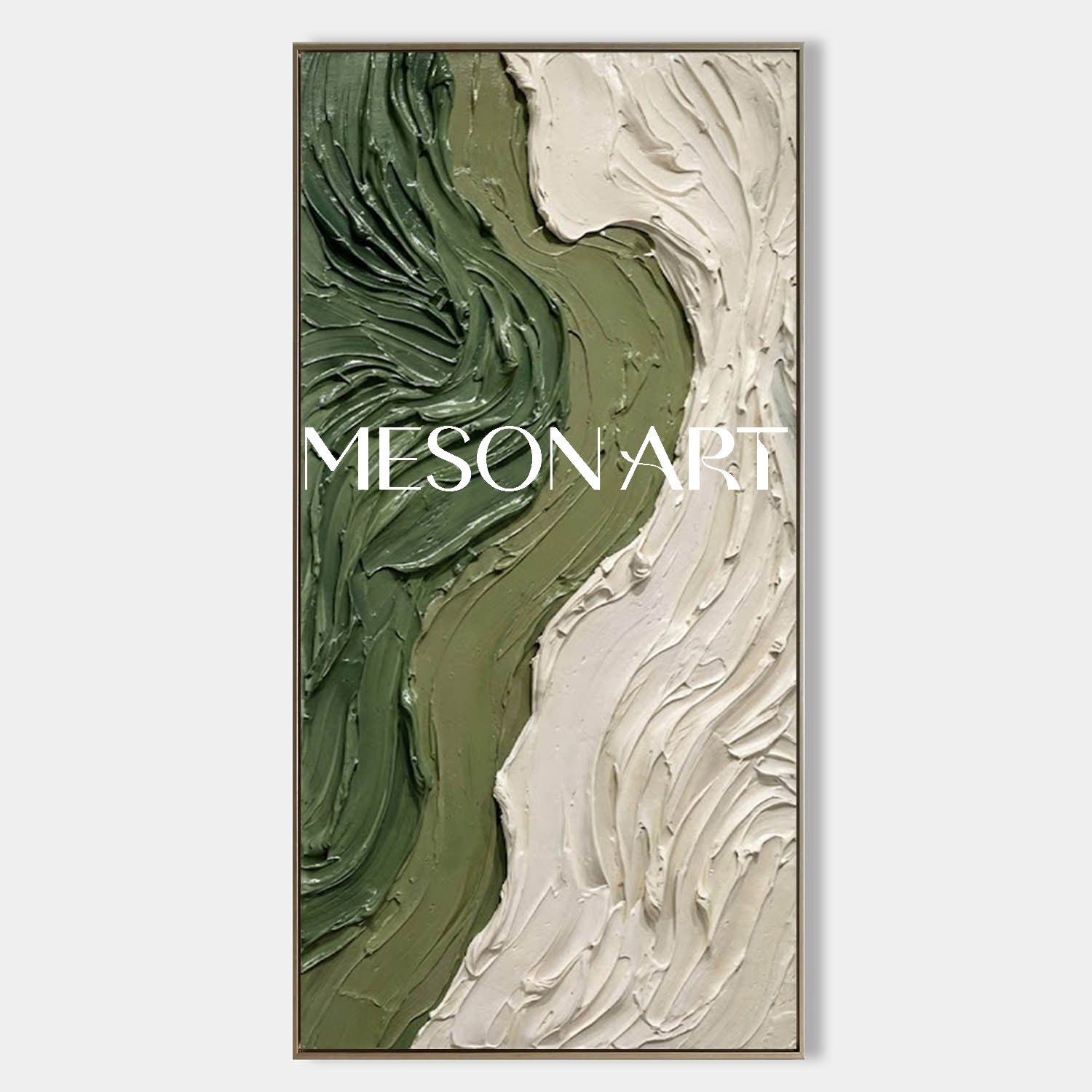 Staircase Landing Wall Decor Dark Green Canvas Art Modern Two Tone Art